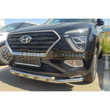 Защита переднего бампера с перемычками d60/42 Папа Тюнинг для Hyundai Creta 2021-