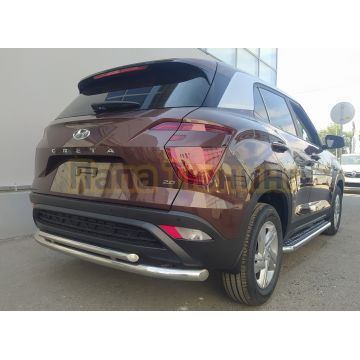 Защита заднего бампера двойная d60/42 Папа Тюнинг для Hyundai Creta 2021-