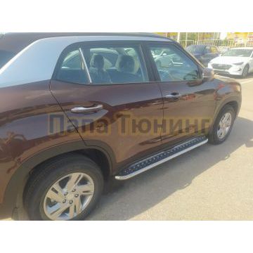 Пороги с накладным листом d53 Папа Тюнинг для Hyundai Creta 2021-