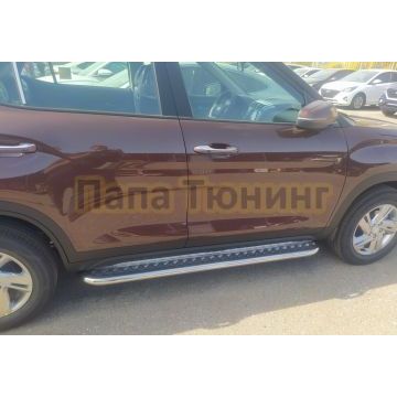 Пороги с накладным листом d53 Папа Тюнинг для Hyundai Creta 2021-