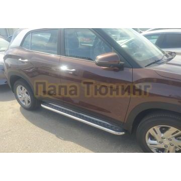 Пороги с накладным листом d53 Папа Тюнинг для Hyundai Creta 2021-