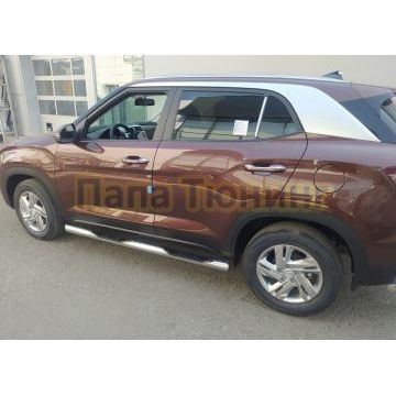 Пороги труба с проступью d76 Папа Тюнинг для Hyundai Creta 2021-