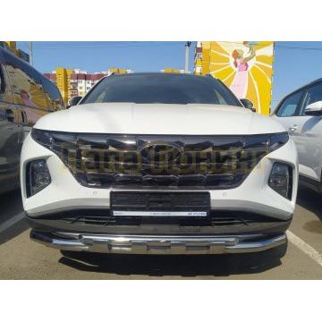 Защита переднего бампера с перемычками d60/42 Папа Тюнинг для Hyundai Tucson 2021-