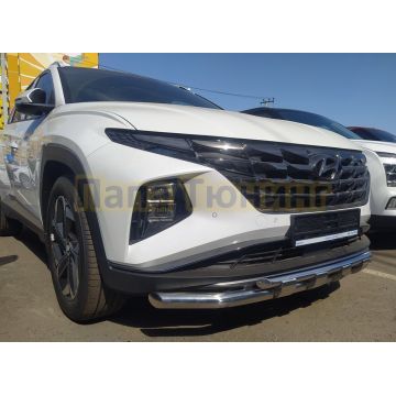Защита переднего бампера с перемычками d60/42 Папа Тюнинг для Hyundai Tucson 2021-