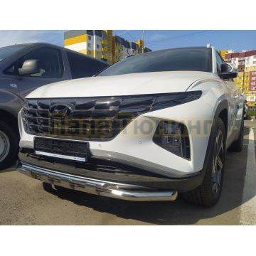 Защита переднего бампера с перемычками d60/42 Папа Тюнинг для Hyundai Tucson 2021-