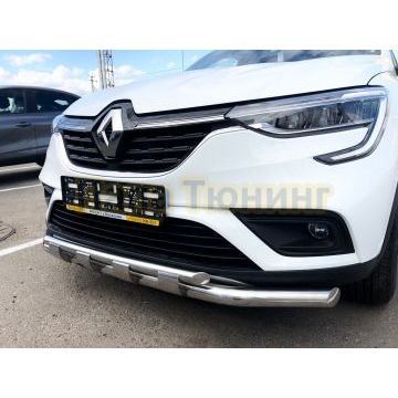 Защита переднего бампера двойная с перемычками d60/42 Папа Тюнинг для Renault Arkana 2019-