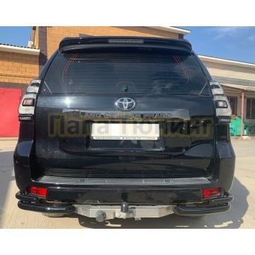 Защита заднего бампера угловая двойная с покрытием «раптор» d60/42 Папа Тюнинг для Toyota Land Cruiser Prado 150 2017-