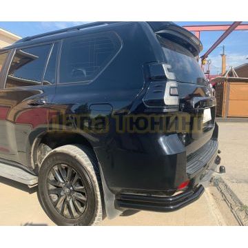 Защита заднего бампера угловая двойная с покрытием «раптор» d60/42 Папа Тюнинг для Toyota Land Cruiser Prado 150 2017-