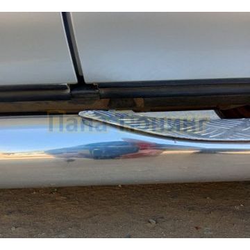 Пороги труба с проступью из алюминиевого рифленого листа d76 Папа Тюнинг для Suzuki Grand Vitara 2013-2015