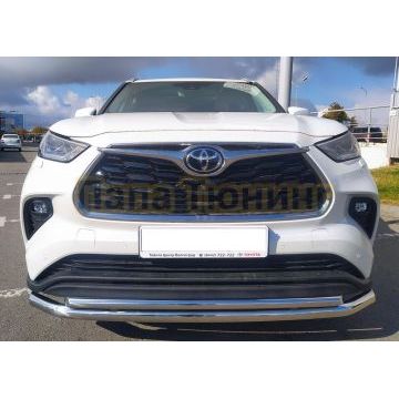 Защита переднего бампера двойная d60/42 Папа Тюнинг для Toyota Highlander 2021-