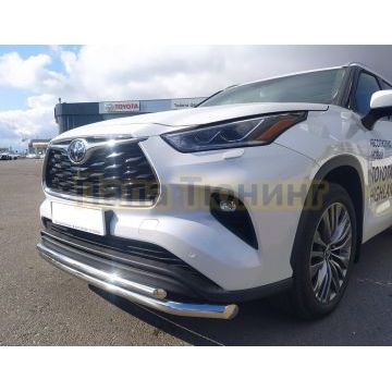 Защита переднего бампера двойная d60/42 Папа Тюнинг для Toyota Highlander 2021-
