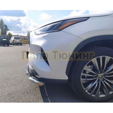 Защита переднего бампера двойная d60/42 Папа Тюнинг для Toyota Highlander 2021-