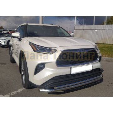 Защита переднего бампера двойная d60/42 Папа Тюнинг для Toyota Highlander 2021-