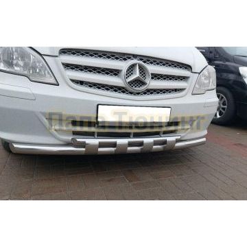 Защита переднего бампера двойная с перемычками Папа Тюнинг d60/42 для Mercedes-Benz Vito 2010-2014