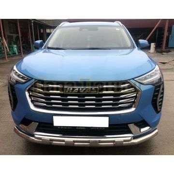 Защита переднего бампера двойная с перемычками d60/42 Папа Тюнинг для Haval Jolion 2021-