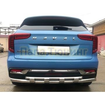 Защита заднего бампера двойная с перемычками d60/42 Папа Тюнинг для Haval Jolion 2021-