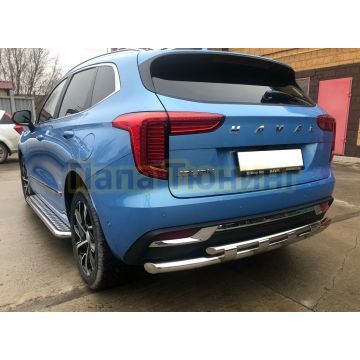 Защита заднего бампера двойная с перемычками d60/42 Папа Тюнинг для Haval Jolion 2021-
