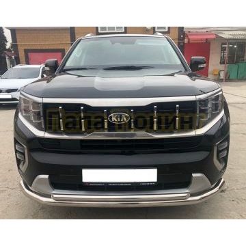 Защита переднего бампера двойная d60/42 Папа Тюнинг для для Kia Mohave 2021-