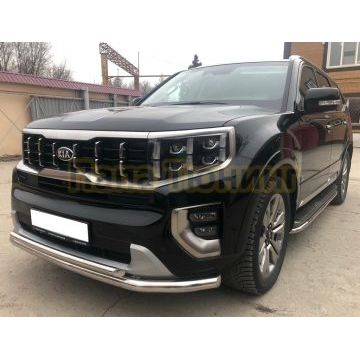 Защита переднего бампера двойная d60/42 Папа Тюнинг для для Kia Mohave 2021-