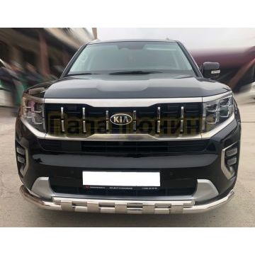 Защита переднего бампера с перемычками d60/42 Папа Тюнинг для Kia Mohave 2021-