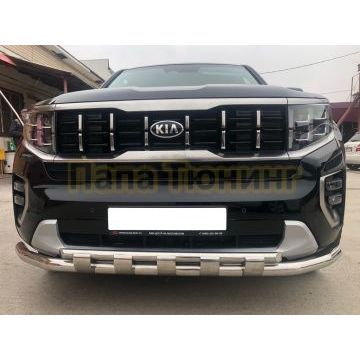 Защита переднего бампера с перемычками d60/42 Папа Тюнинг для Kia Mohave 2021-