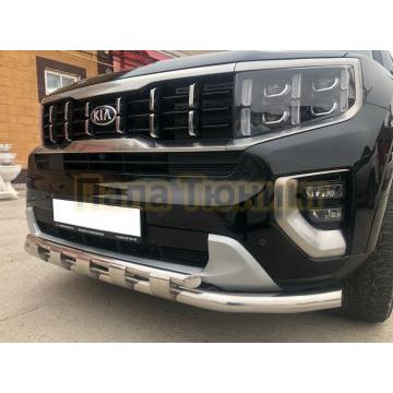 Защита переднего бампера с перемычками d60/42 Папа Тюнинг для Kia Mohave 2021-