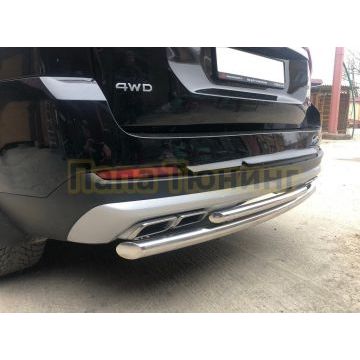 Защита заднего бампера двойная (кроме Корейских производителей авто) d60/42 Папа Тюнинг для Kia Mohave 2021-