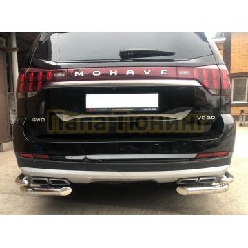 Защита заднего бампера угловая двойная (кроме Корейских производителей авто)d60/42 Папа Тюнинг для Kia Mohave 2021-