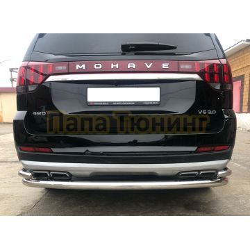 Защита заднего бампера угловая большая двойная (кроме Корейских производителей авто) d60/42 Папа Тюнинг для Kia Mohave 2021-