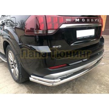 Защита заднего бампера угловая большая двойная (кроме Корейских производителей авто) d60/42 Папа Тюнинг для Kia Mohave 2021-