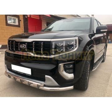 Защита штатного порога труба d42 Папа Тюнинг для Kia Mohave 2021-