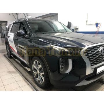 Пороги труба с проступью d76 Папа Тюнинг для Hyundai Palisade 2021-