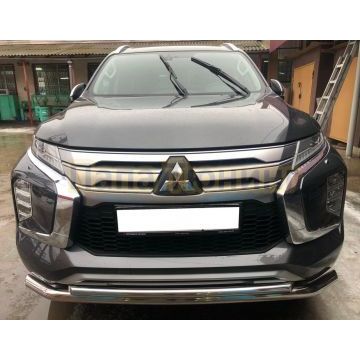 Защита переднего бампера двойная d60/42 Папа Тюнинг для Mitsubishi Pajero Sport 2021-