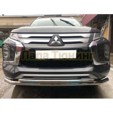 Защита переднего бампера двойная d60/42 Папа Тюнинг для Mitsubishi Pajero Sport 2021-