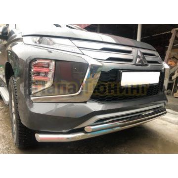 Защита переднего бампера двойная d60/42 Папа Тюнинг для Mitsubishi Pajero Sport 2021-