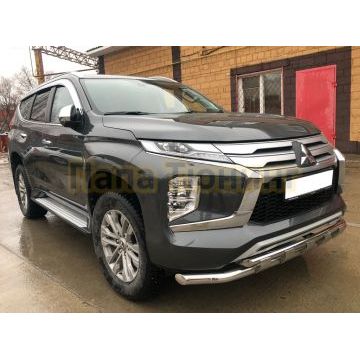Защита переднего бампера двойная с перемычками d60/42 Папа Тюнинг для Mitsubishi Pajero Sport 2021-