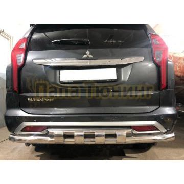 Защита заднего бампера двойная с перемычками d60/42 Папа Тюнинг для Mitsubishi Pajero Sport 2021-