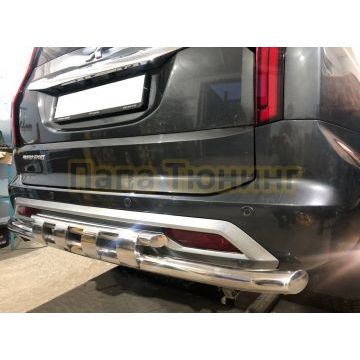 Защита заднего бампера двойная с перемычками d60/42 Папа Тюнинг для Mitsubishi Pajero Sport 2021-