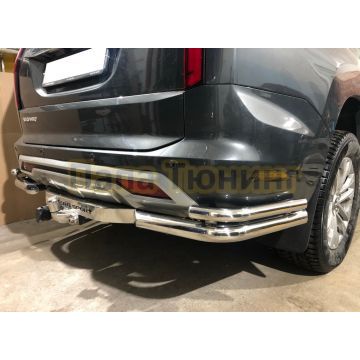 Защита заднего бампера уголки двойные d60/42 Папа Тюнинг для Mitsubishi Pajero Sport 2021-