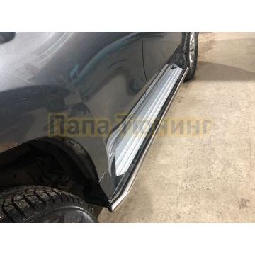 Защита штатного порога d42 Папа Тюнинг для Mitsubishi Pajero Sport 2021-