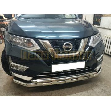 Защита переднего бампера двойная с перемычками Папа Тюнинг d60/42 для Nissan X-trail T32 2018-