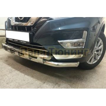 Защита переднего бампера двойная с перемычками Папа Тюнинг d60/42 для Nissan X-trail T32 2018-