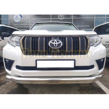 Защита переднего бампера двойная с подгибами Папа Тюнинг d76/60 для Toyota Land Cruiser Prado 150 2017-