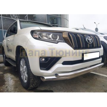 Защита переднего бампера двойная с подгибами Папа Тюнинг d76/60 для Toyota Land Cruiser Prado 150 2017-