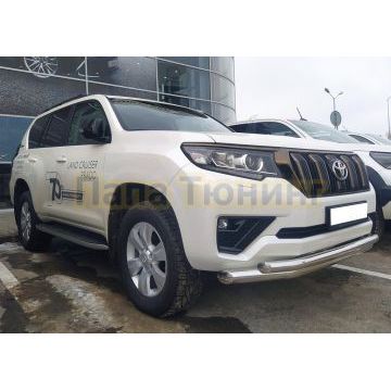 Защита переднего бампера двойная с подгибами Папа Тюнинг d76/60 для Toyota Land Cruiser Prado 150 2017-