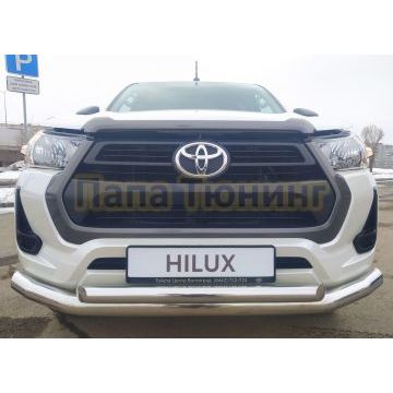Защита переднего бампера двойная Папа Тюнинг d76/60 для Toyota Hilux 2020-
