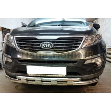 Защита переднего бампера двойная с перемычками Папа Тюнинг d60/42 для Kia Sportage 2010-2015