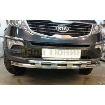 Защита переднего бампера двойная с перемычками Папа Тюнинг d60/42 для Kia Sportage 2010-2015