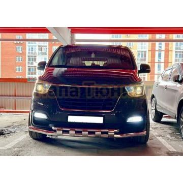 Защита переднего бампера двойная с перемычками Папа Тюнинг d60/42 для Hyundai H-1 Grand Starex 2018-