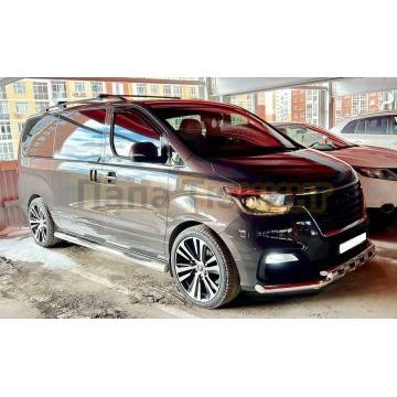 Защита переднего бампера двойная с перемычками Папа Тюнинг d60/42 для Hyundai H-1 Grand Starex 2018-